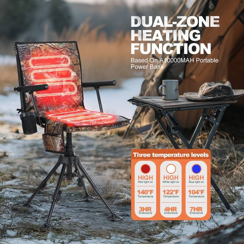 Heated 360 Degree Swivel Hunting Chair, Silent Rotating Blind Seat with Power Bank, 4 Adjustable Legs, Portable Design