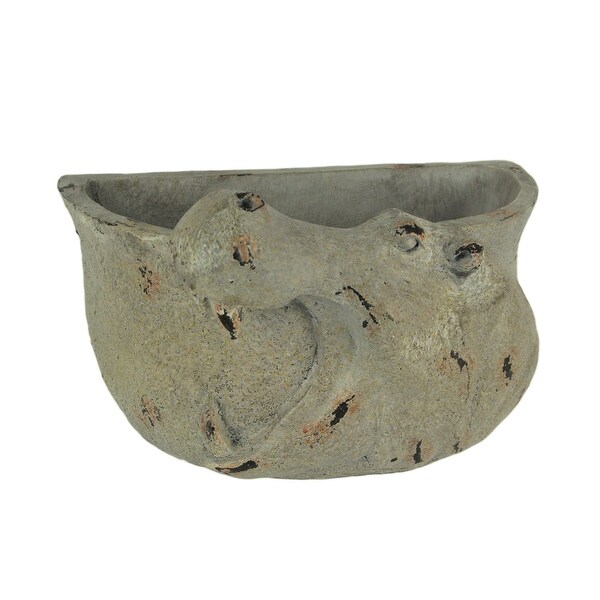Grey Stone Finish Carved Hippo Head Hanging Planter - 5.5 X 9 X 5.5 inches