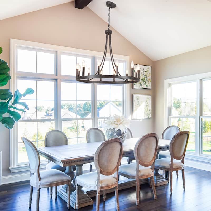 12-Light 26.77-inch Vintage Rustic Wagon Wheel Chandelier for Kitchen