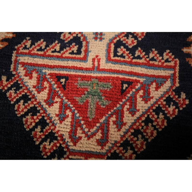 Dark Navy Blue Kazak Oriental Foyer Rug Hand-Knotted Wool Carpet - 2'0" x 3'0"
