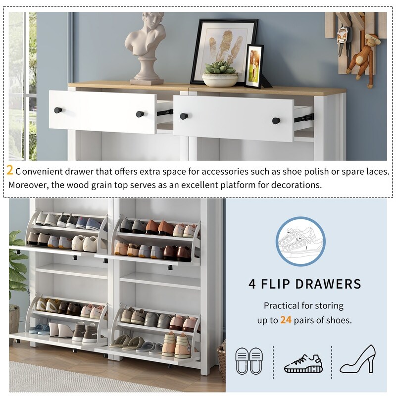 Shoe Cabinet with 2 Flip Drawers and LED Light, Shoe Rack with Drawer, Freestanding  Shoes Organizer Shoe Storage Cabinet - On Sale - Bed Bath & Beyond -  37744588