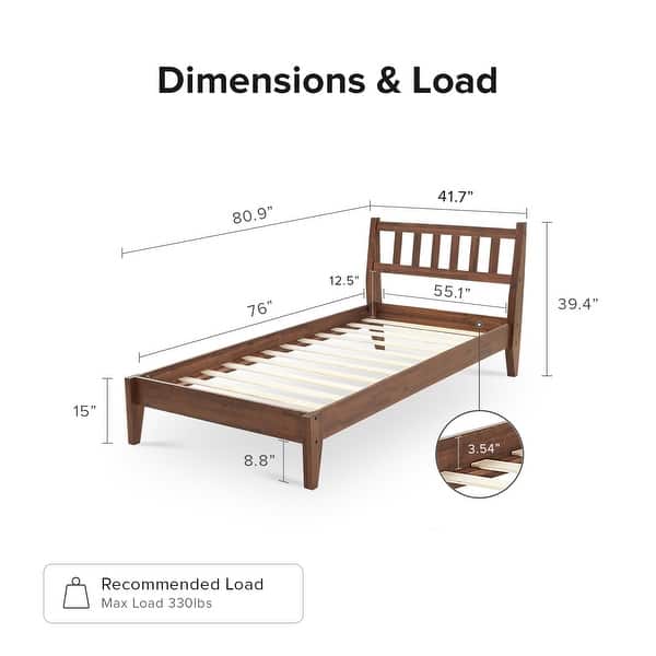 dimension image slide 9 of 10, Mopio Ted Acacia Solid Wood Bed Frame with Headboard