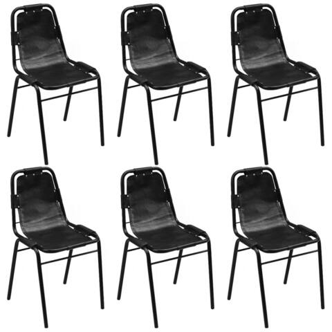 Dining Chairs 6 pcs Black Real Leather