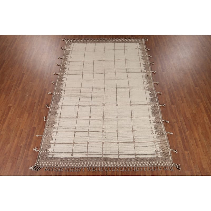 Earth Tone Moroccan Area Rug Hand-Knotted Wool Carpet - 7'10" x 12'0"