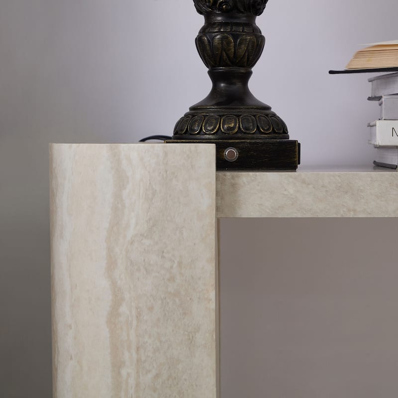 53.15" MDF Modern Console Table - Faux Marble Top with Raised Edge Safety Design