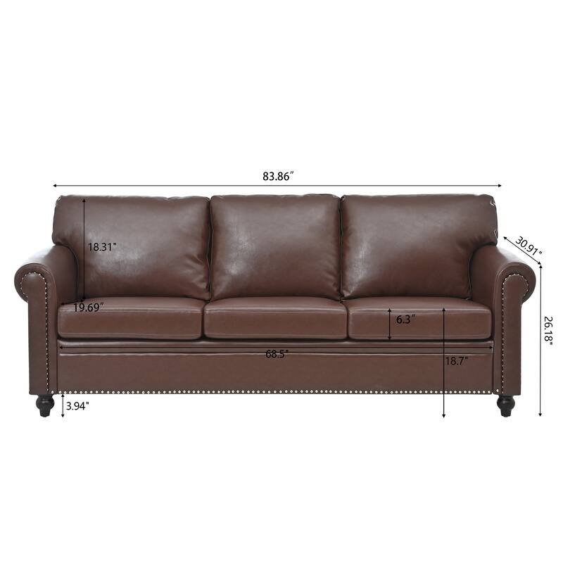 Stylish Sofa with Detachable Cushions, Pocket Spring Support & Silver Nailhead Detail - Ideal for Living Rooms