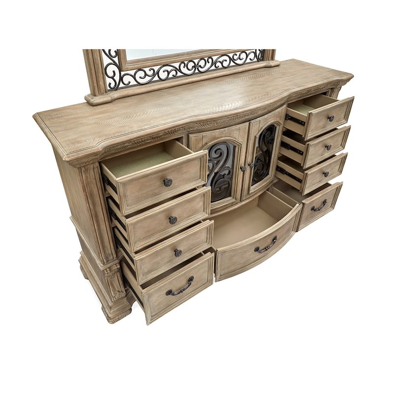 Magnussen Home Marisol Fawn Drawer Dresser with Shaped Mirror