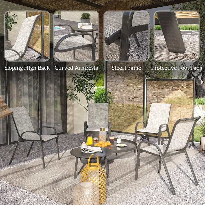 Black Steel Outdoor Dining Chairs Set of 4 with Mesh and Stackable Design - 21.3" W x 28" D x 36.6" H