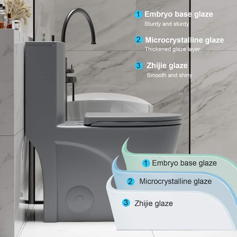 1.1/1.6 GPF Tornado Flush One-Piece Toilet,Siphonic S-trap 12",Elongated Bowl with Soft Close Seat,Chair Seat ADA Height 17"