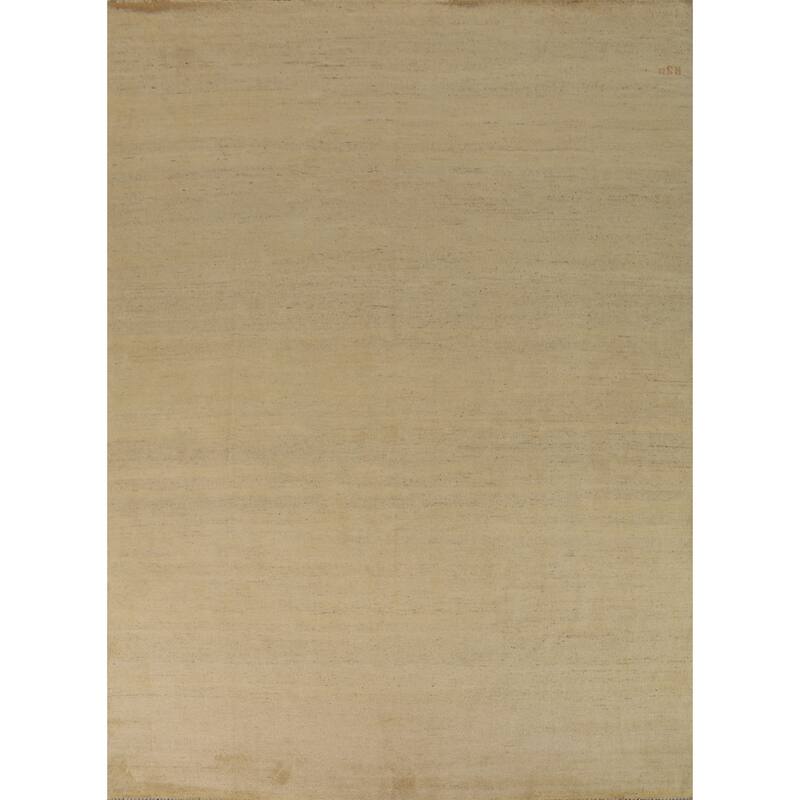 Muted Gold Gabbeh Modern Area Rug Handmade Wool Carpet - 8'0"x 9'7"