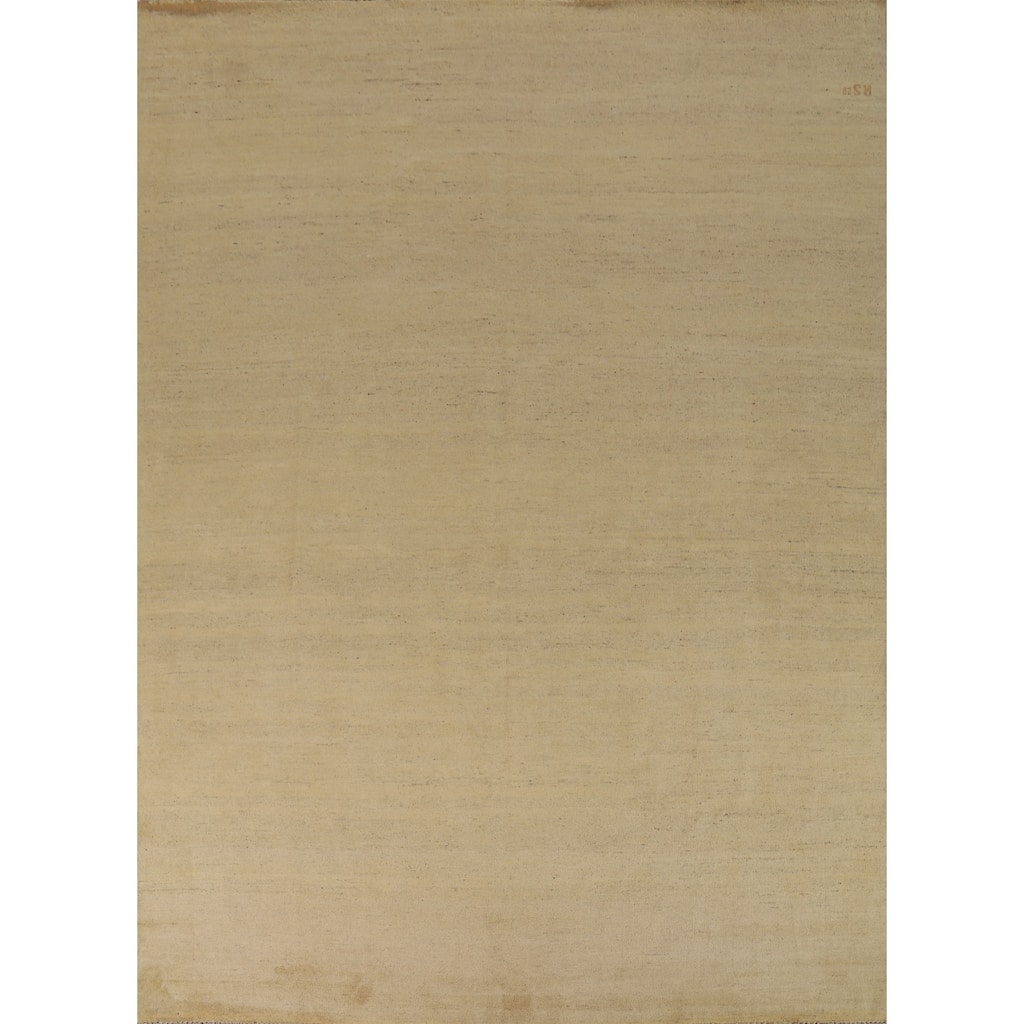 Muted Gold Gabbeh Modern Area Rug Handmade Wool Carpet - 8'0"x 9'7"