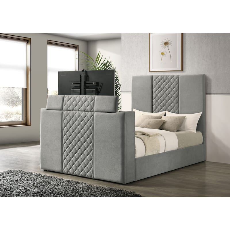 Tara 61-inch Upholstered Panel TV Bed Grey