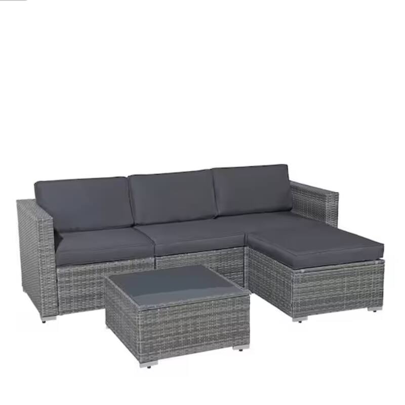 5-Piece Wicker Conversation Set with Gray and Glass Table