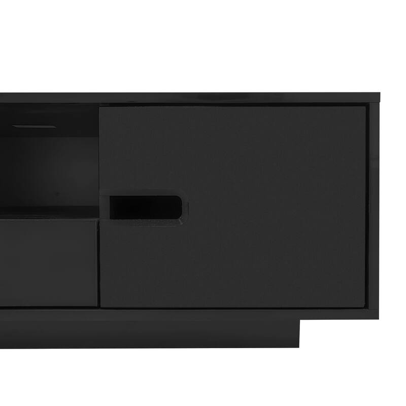 Roomfitters Modern Glossy Coffee Table with Storage Space and Light Accent, Rectangle Center Table for Living Room