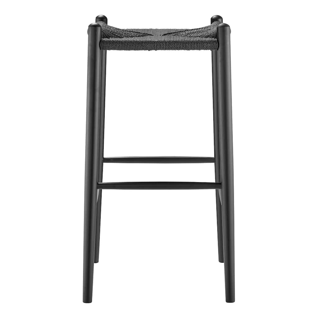 Evelina Bar Stool without Backrest with Black Frame and Rush Seat - Set of 1