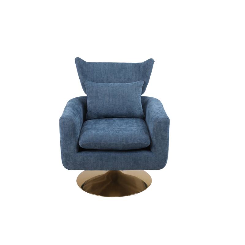 Swivel Accent Chair with Pillow Wide Upholstered & Gold Base, Modern Barrel Chair, 360-degree Swivel Sofa Chair for Living Room