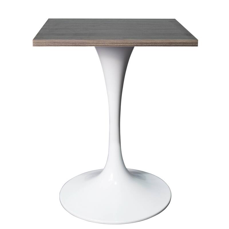 Verve 24 in. Wide Dining Table Square MDF Wood Tabletop in White Stainless Steel Pedestal Base Accent Kitchen Table - Dark Maple
