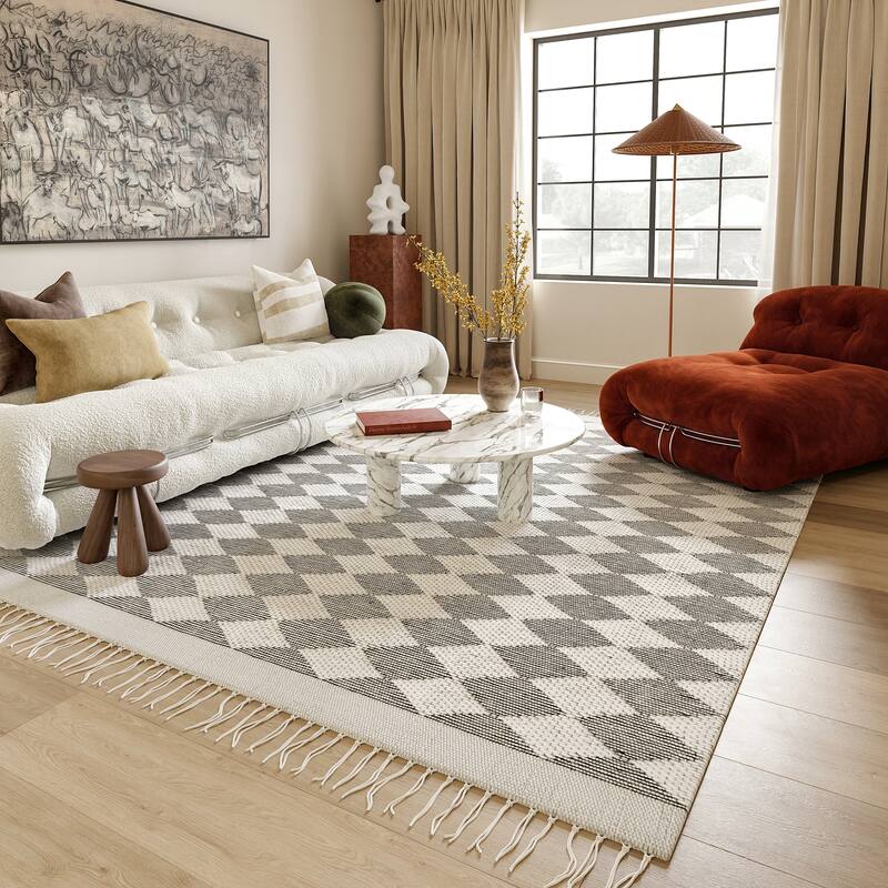Fractal Diamond Wool Area Rug - 5' x 8' - Grey