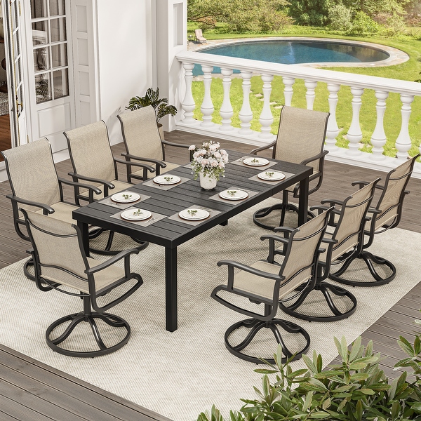 5 7 9 PCS Outdoor Dining Sets with 28 W Textilene Swivel Chairs Table On Sale Bed Bath Beyond 40188867