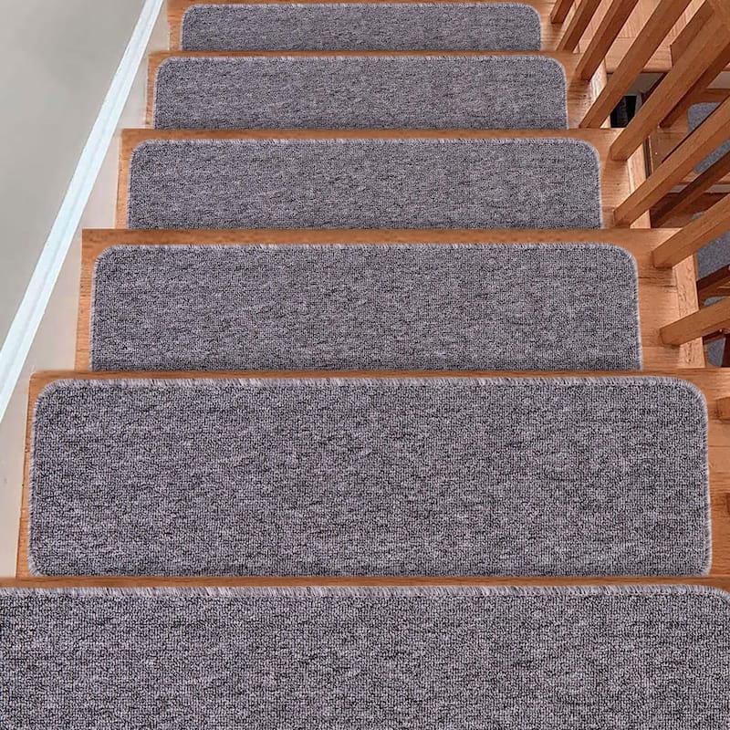 Carpet Stair Treads for Wooden Steps - Indoor Staircase Step Treads with Thick Carpet & Pattern Design - Smokey Gray - Pack of 10