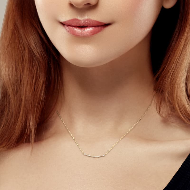 1/3ct TDW Lab-Grown Diamond Bar Pendant with Chain in 18k Yellow Micron Silver