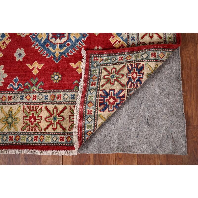 Red Traditional Geometric Kazak Accent Rug Hand-Knotted Wool Carpet - 3'1" x 5'0"