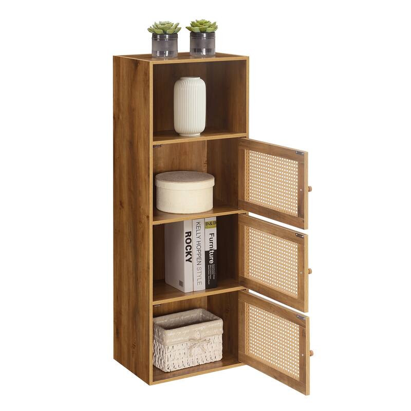 3 Door Storage Cabinet with Shelf - Bathroom Wall Cabinet - Caramel Wood Finish - 16.5"D x 12"W x 46.75"H