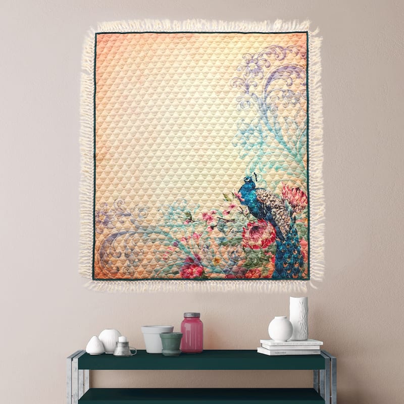 Barefoot Bungalow Garden Peacock Throw Blanket and Home Decor Tapestry