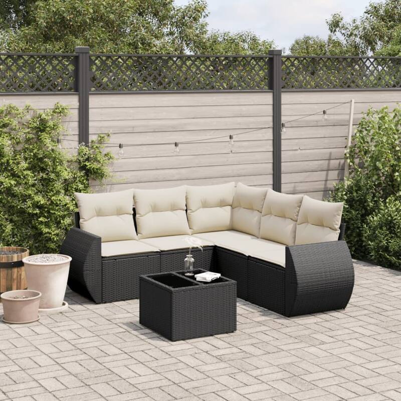 vidaXL Garden Sofa Set Black - Black and cream 6 Piece Set With table