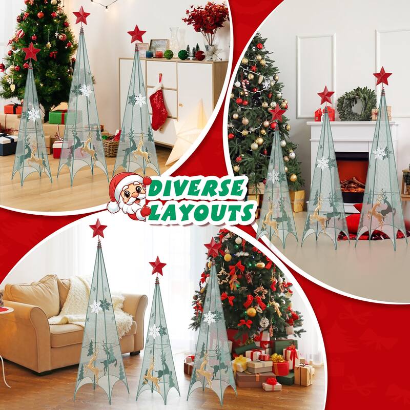 Gymax Set of 3 Tower Shaped Christmas Trees 3ft/3.5ft/4ft Artificial