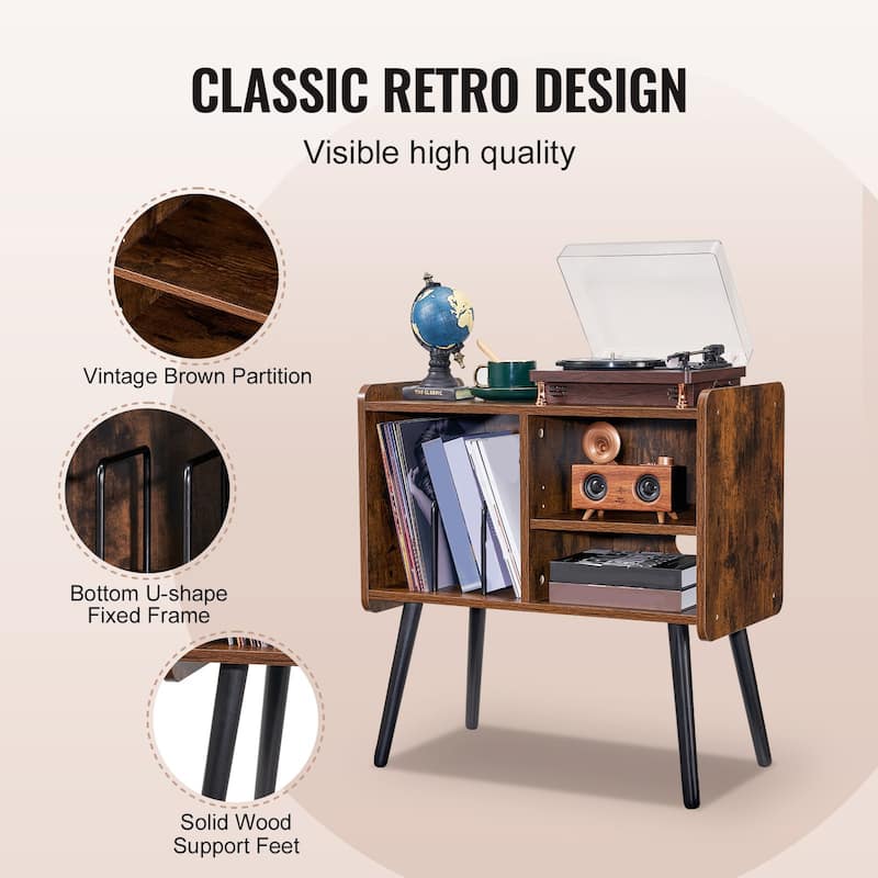 Record Player Stand with Vinyl Storage, Adjustable Turntable Cabinet - 25.98 x 13.86 x 26.97 inch