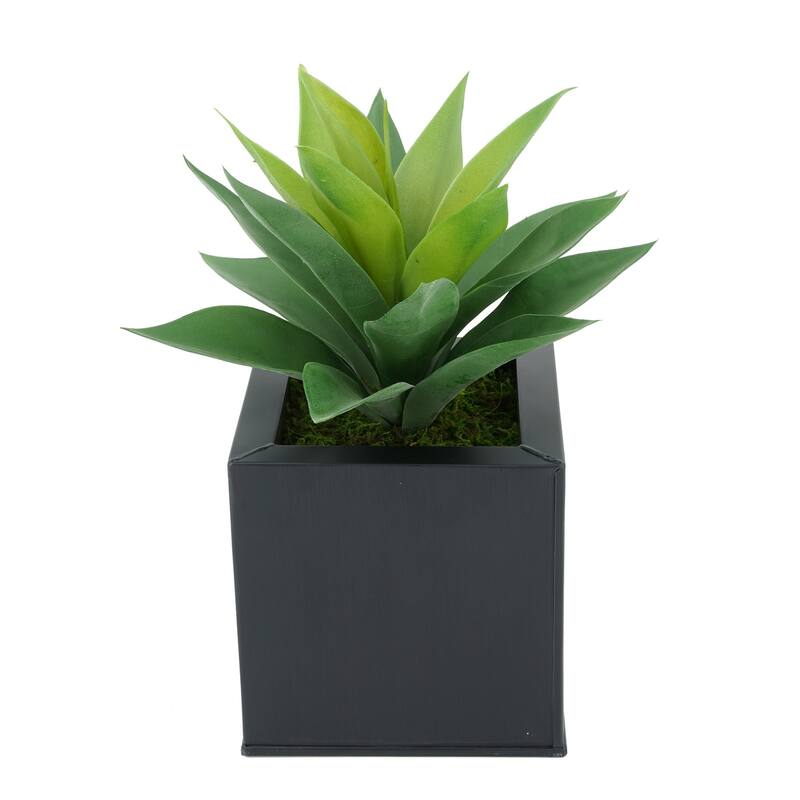 Faux Frosted Light Green Succulent in Square Zinc Planter