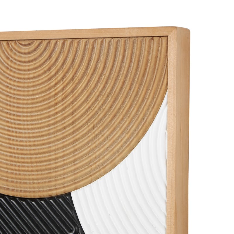 Brown Wooden Geometric Home Wall Decor with Black and White Round Forms (Set of 2)