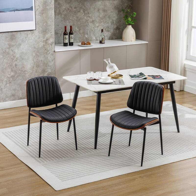 2PCS PU Dining Chair With Metal Legs - Black