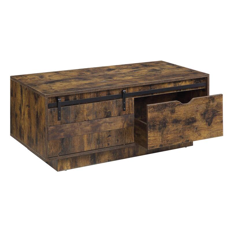 Chickanaw Rustic Oak Coffee Table with Sliding Barn Door
