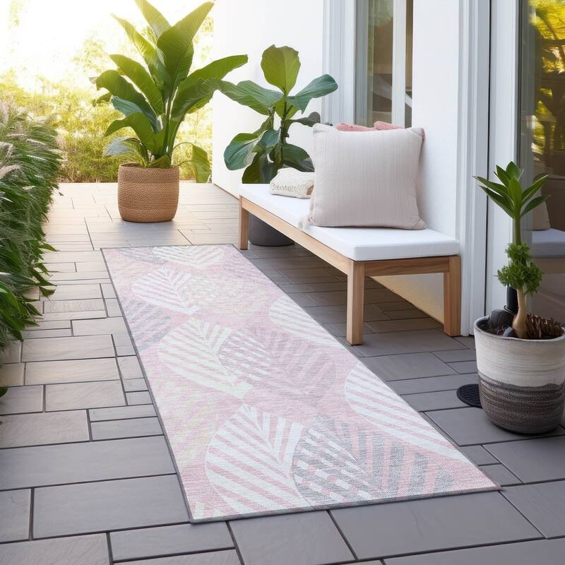 Machine Washable Indoor/ Outdoor Chantille Casual Palm Leaf Rug - Pink - 2'3" x 7'6"