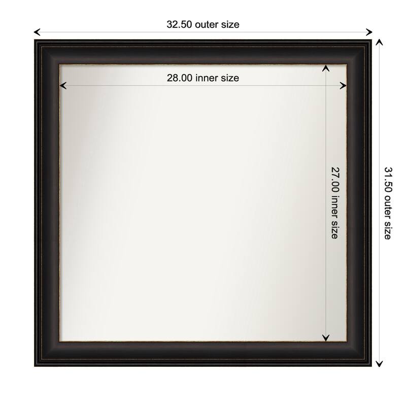 Trio Oil Rubbed Bronze Framed Non-Beveled Custom Wall Mirror, Bathroom Vanity Mirror - Outer Size: 32.5 x 31.5