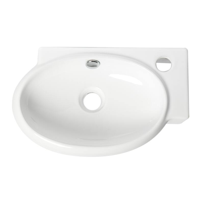 White 17" Small Wall Mounted Ceramic Sink with Faucet Hole