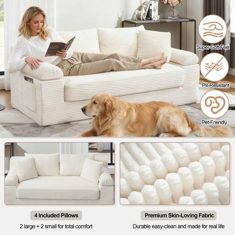 78" W Convertible Sleeper Sofa Bed Corduroy Loveseat with Pillows