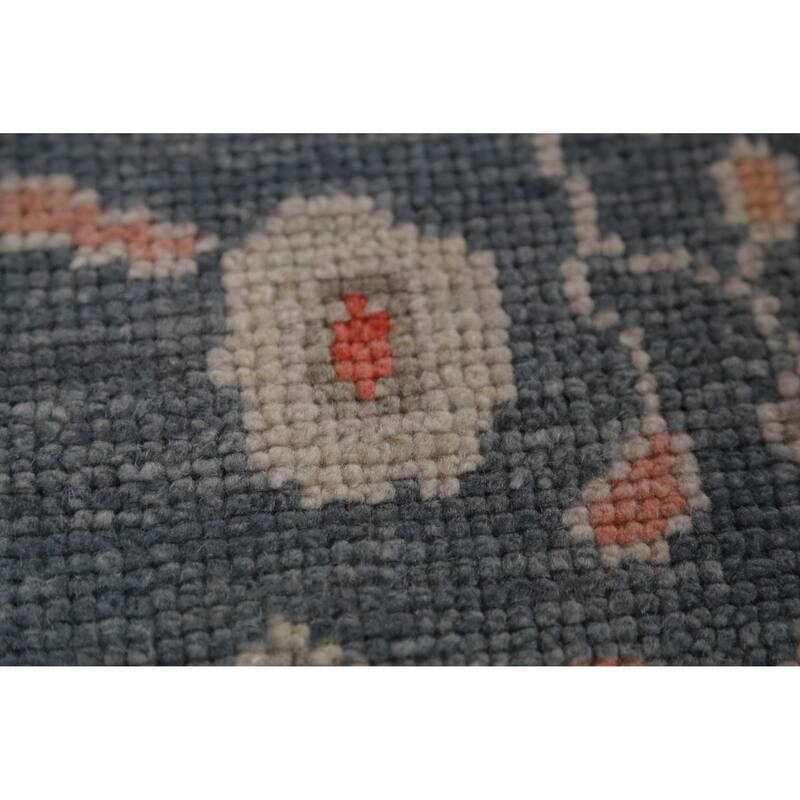 Hand Knotted Oriental 100% Wool Carpet Transitional Floral Navy Blue & Blues Oushak Runner Rug - 8' 10'' X 3' 0''