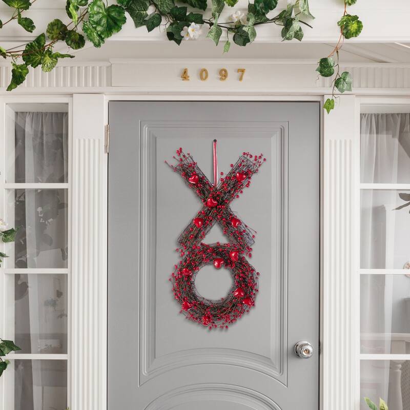 Glitzhome 24"H Valentine's XO Shaped Wreath Red Berry Garland