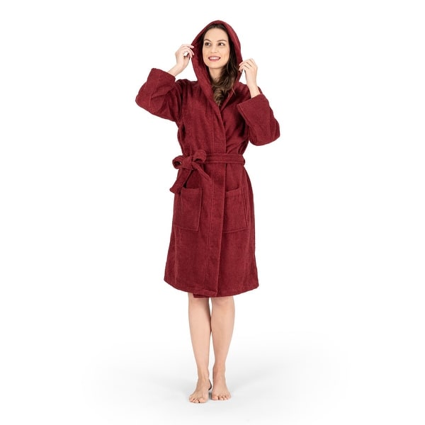 slide 2 of 9, Luxury Hooded Terry Cotton Unisex Bathrobe Collection M - Red