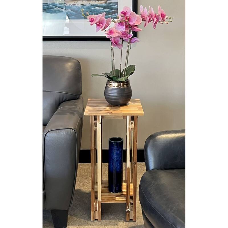 Acacia Wood Architectural Plant Stand with Shelf