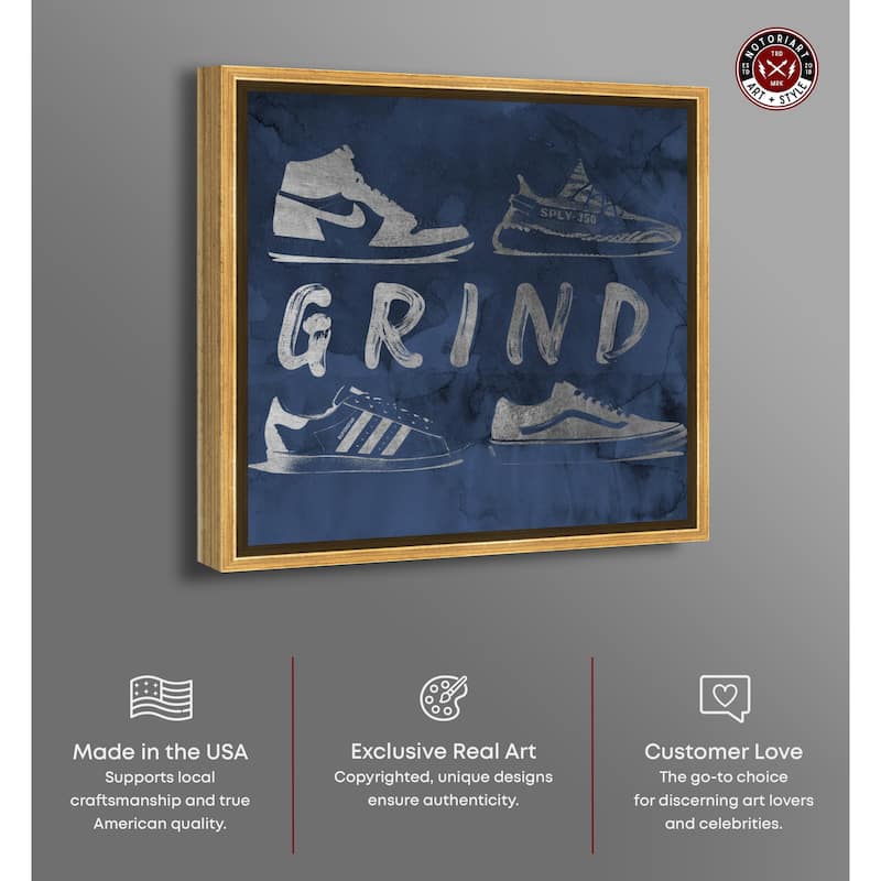 Notoriart Grind Sneakers Navy Framed Sneaker 1 Piece Canvas Wall Art