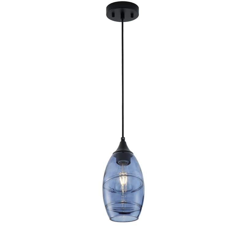 Modern Industrial Blue Glass Pendant Light Matte Black Ceiling Lamp for Kitchen Island
