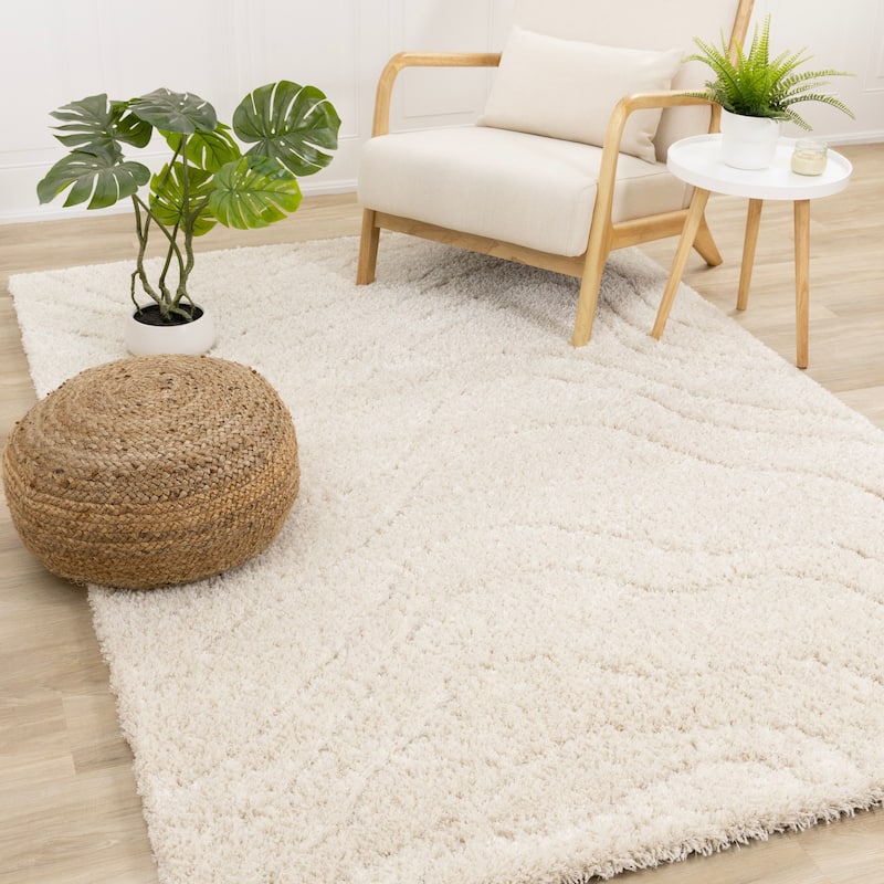 Richmond Collection - Cream Carved Swirl Super Plush Wool Area Rug