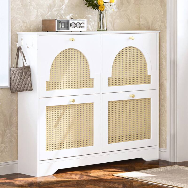 Freestanding Tipping Bucket Shoe Cabinet with 4 Flip Drawers