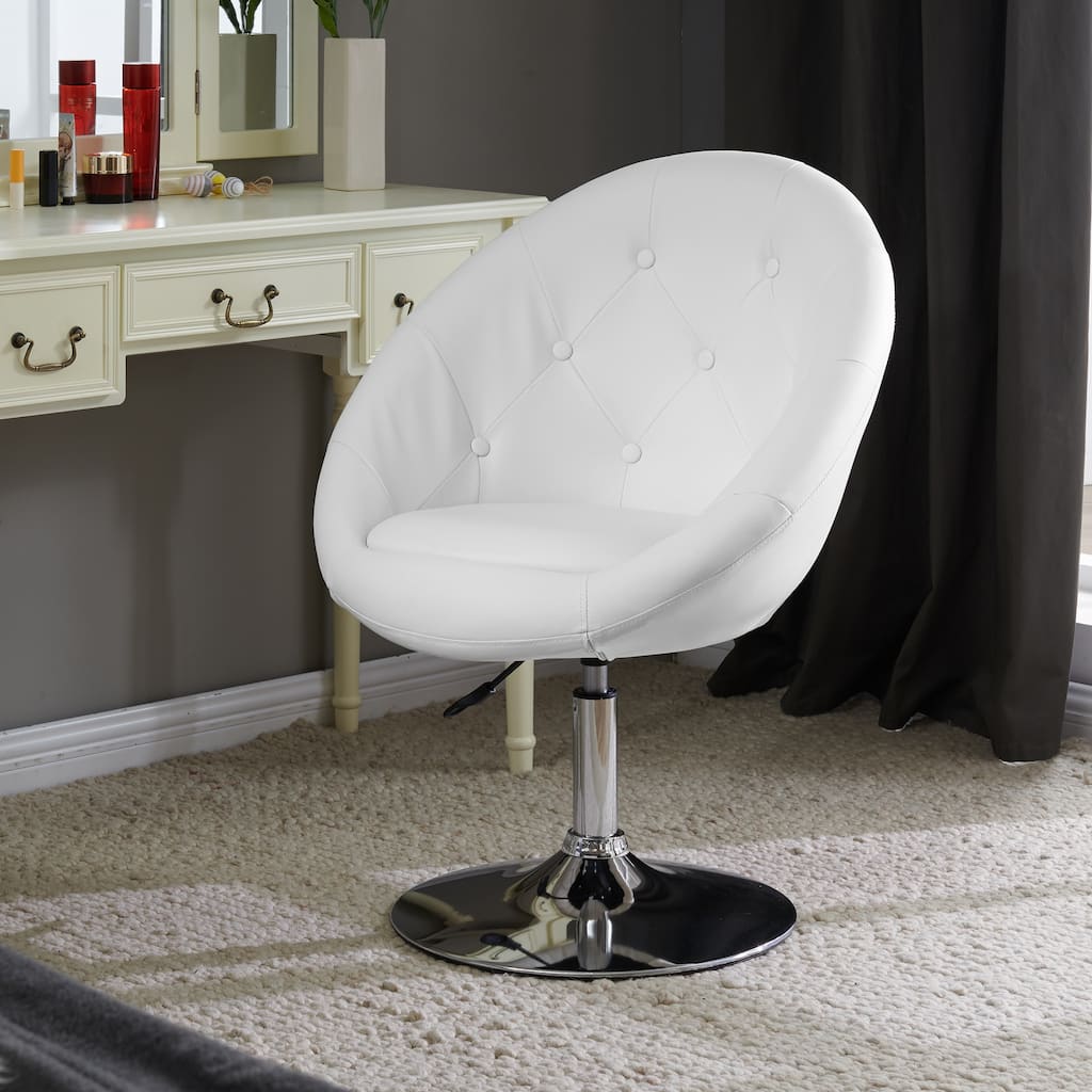 Contemporary Jumbo Size Button Tufted Swivel Vanity Accent Chair