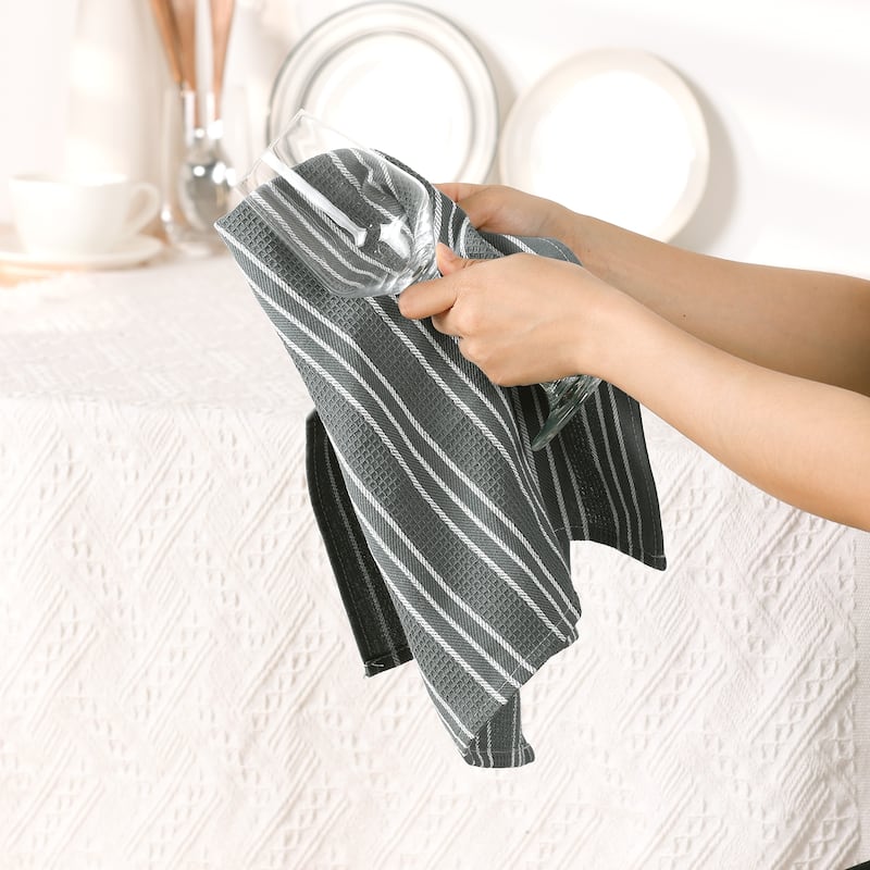 Striped Kitchen Towels, Ultra Soft Cotton and Absorbent Dish Towels for Kitchen Cotton Waffle Weave Kitchen Towels