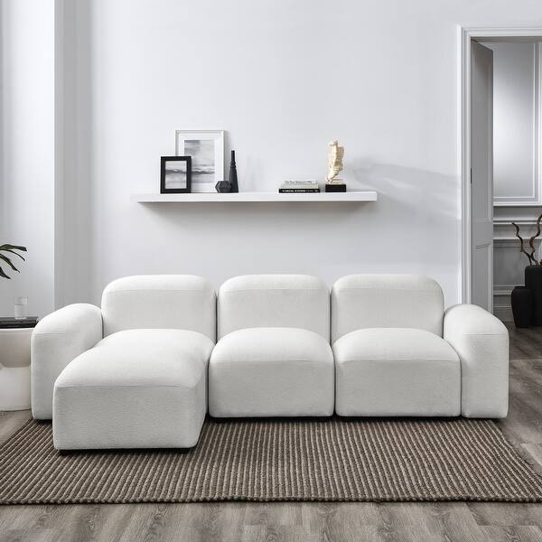 L-Shape Modular DIY 3-seater Couch Teddy Fabric Sectional Sofa Set ...